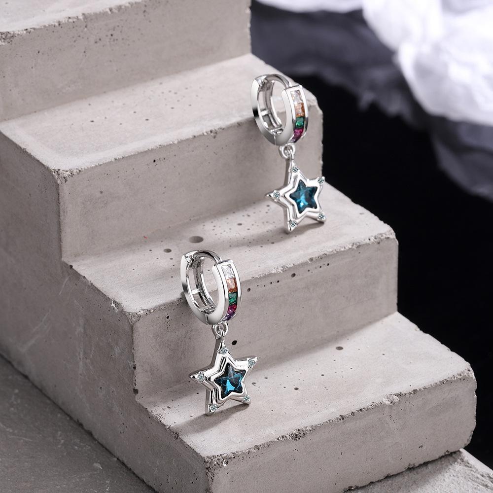 Blue Five-Pointed Star Diamond Ear Buckle Women's Small Fresh And Simple Temperament Small Earrings