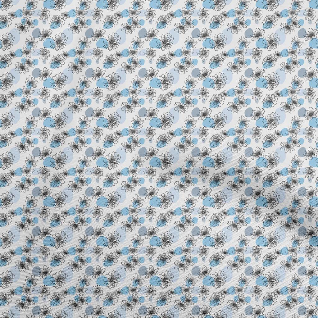 oneOone Cotton Poplin Blue Fabric Floral Sewing Material Print Fabric By The Yard 42 Inch