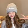 Maillard coffee color autumn and winter thermal hat children's letter face small knitted hat student versatile wool hat tide