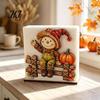 Thanksgiving Dinner Table Accessories Fall Scarecrow Wooden Napkin Holder, Harvest Pumpkin Decorative Stand for Kitchen Dispenser, Farmhouse Tabletop