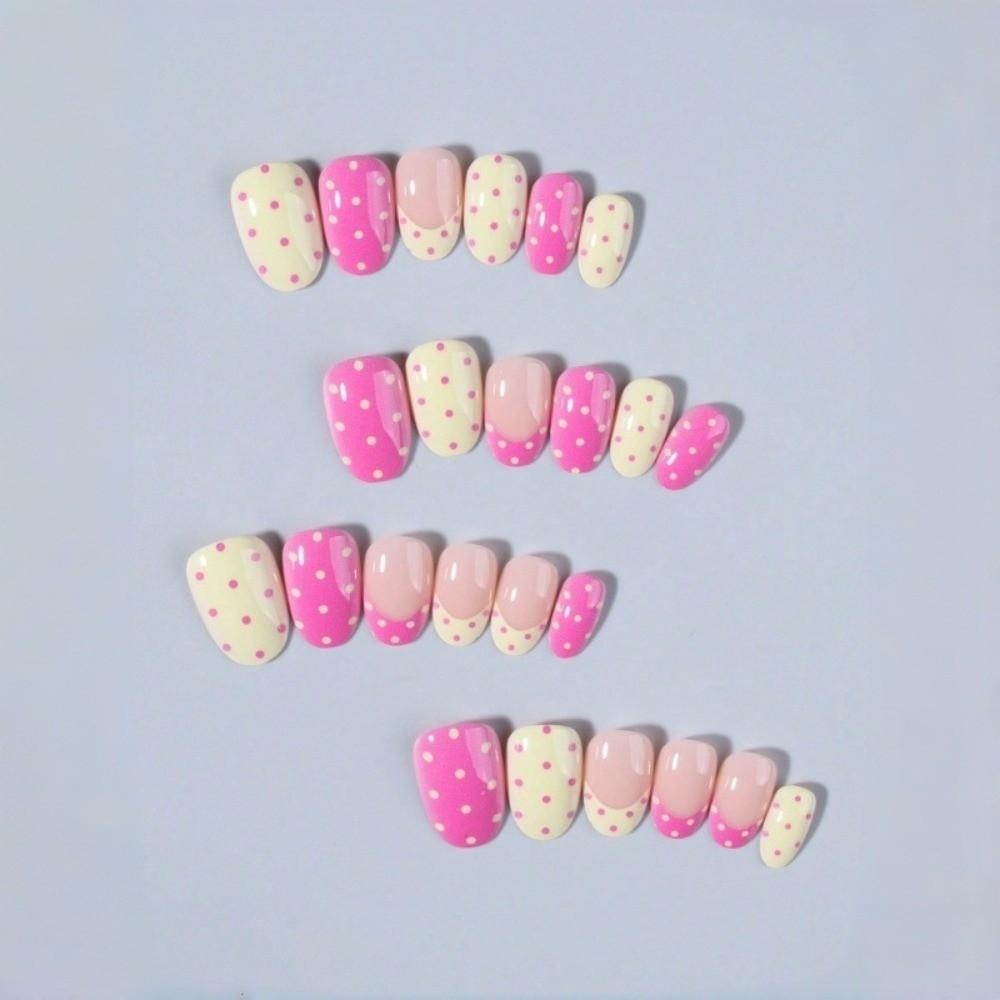 24Pcs 3D Gel False Nail Full Cover Fake Nail Tips French Press on Nails Women