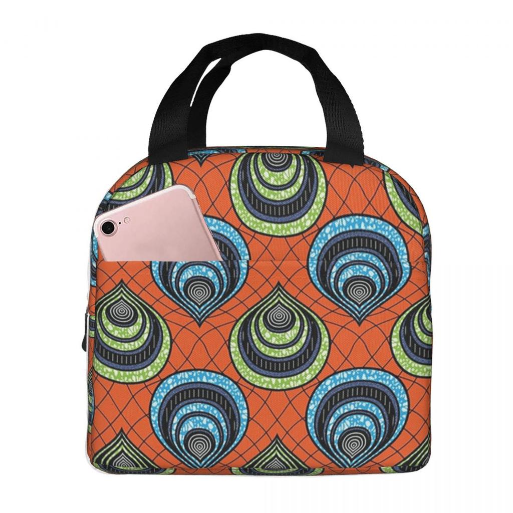 Ankara Dutch Wax African Pattern Insulated Lunch Bag for Women Children Portable Food Boxes Thermal Lunch Box Tote