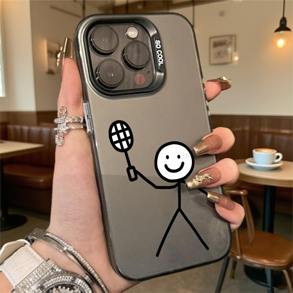 Чехол для телефона с рисунком человечка с ракеткой для Iphone 16 15 14 13 12 11 Pro Max Mini Ударопрочный Защитный Жесткий Чехол с Защитой от Царапин