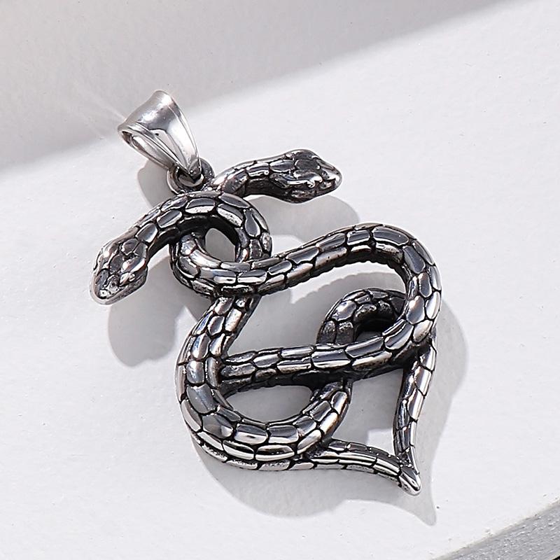 Ретро Винтаж Нержавеющая Сталь Двойная Змея Стиль Заявление Коктейльная Вечеринка Ожерелье с Подвеской для Мужчин с Длинной Витой Цепочкой 60 СМ