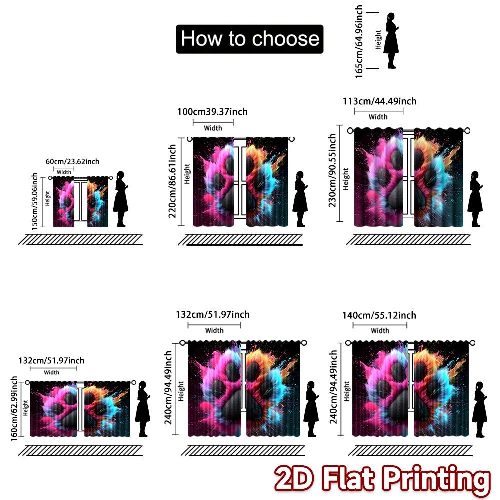 2D flat printing 2pcs Curtain Party Window Curtains Colorful Furry Pawprint Digital Printed Polyester Drapes Festive Holiday
