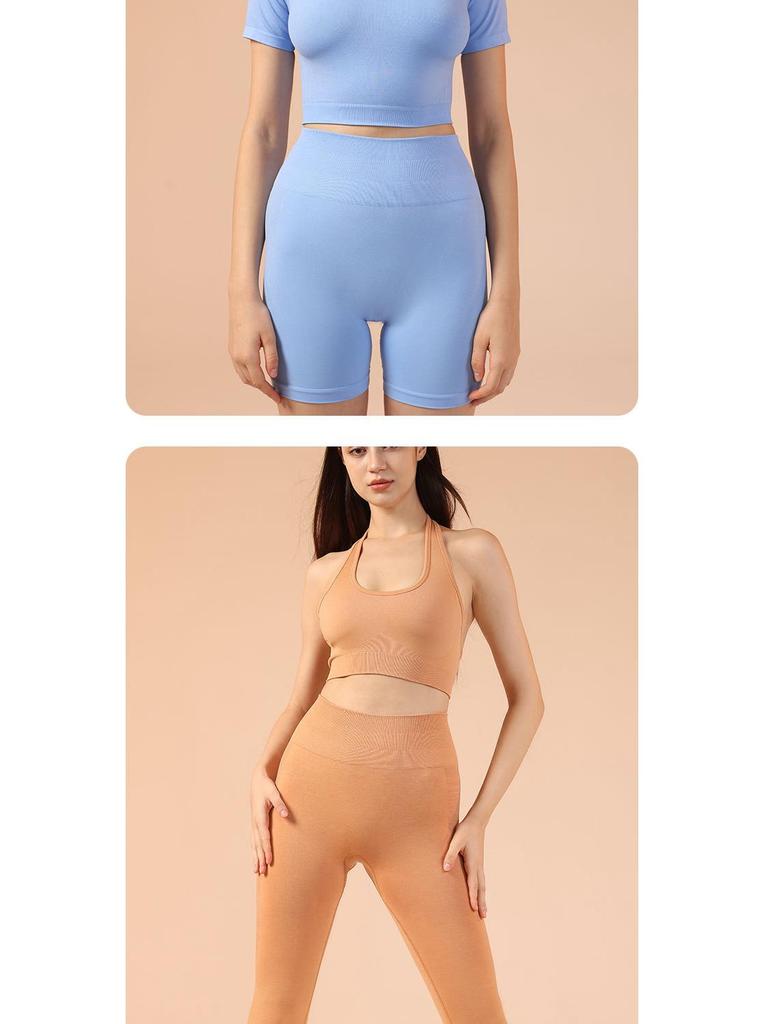 Женский бесшовный плиссированный комплект для йоги из двух частей: Завышенная талия, облегающий крой для фитнеса на открытом воздухе