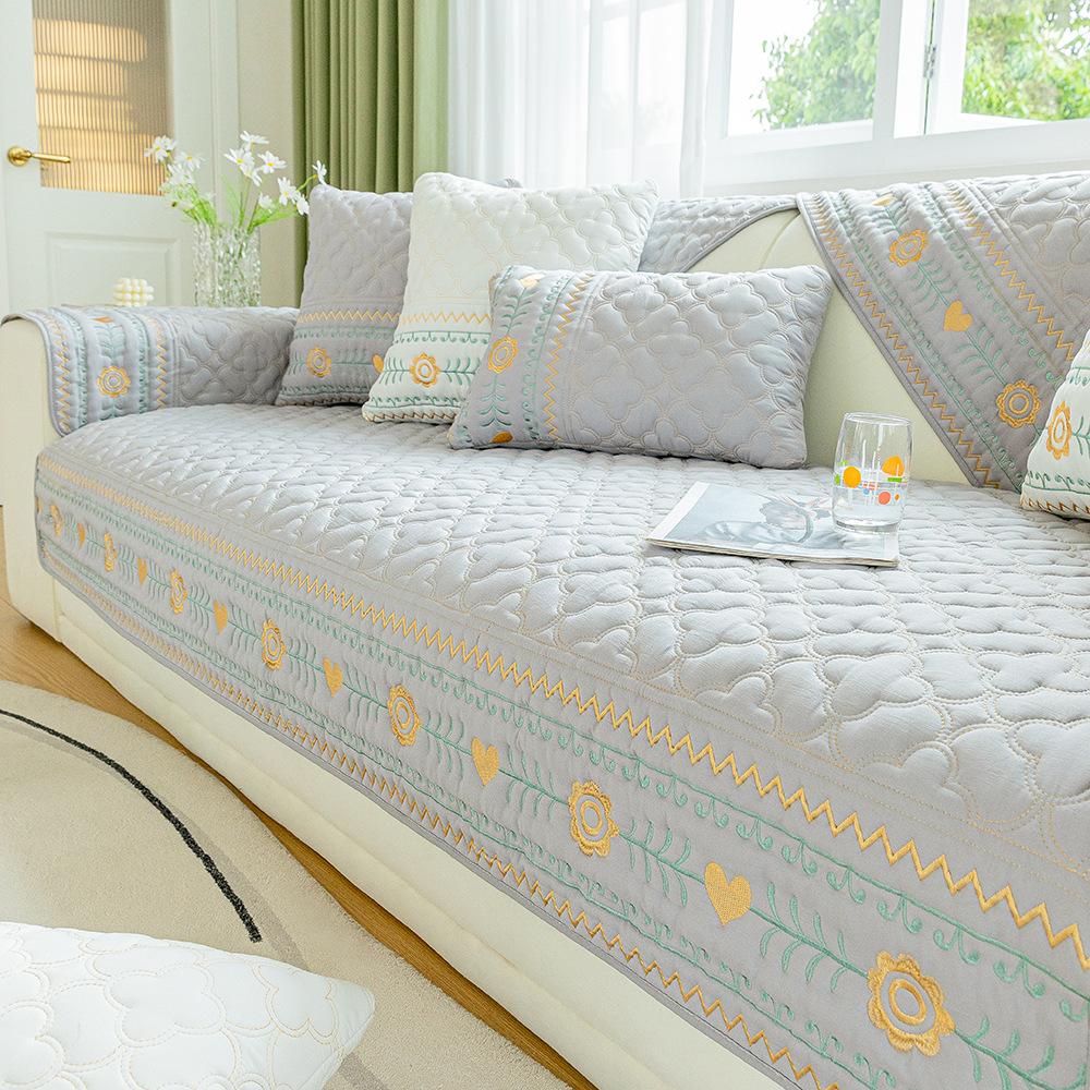 Four Seasons Sofa Cushion Embroidered Anti Slip Simple Modern Solid Color Fabric Universal Seat Cushion Sofa Cover Cover Cloth Scarf