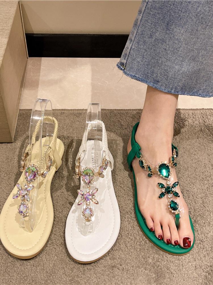 Fashion Summer Flats Sandals Women Crystal Clip Toe Slippers Trend Luxury Brand Ladies Shoes Beach Causal Slides Mujer Zapatos 2025