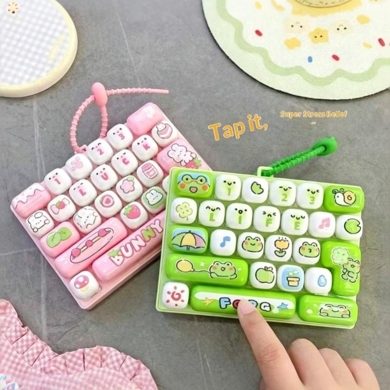 26 Buttons Cute Cartoon Simulation Keyboard Toy Portable Stress Relief Fidget Pendant for Kids Long Car Ride Boredom Relief
