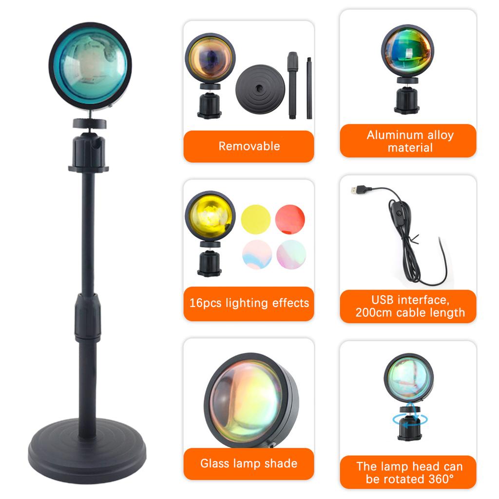 16-цветная RGB-проекционная лампа Закатный свет со стойкой и пультом 360 градусов Вращающийся Декор атмосферы