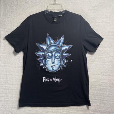 H&M X Cartoon Network Мужская рубашка Черная Геометрическая Большая Rick & Morty Короткий рукав