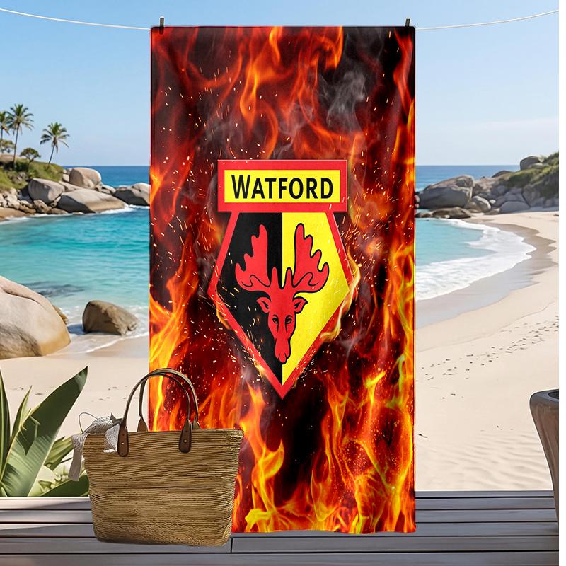 Watford Football Print Beach Towel, Large Soft Quick Dry Towel for Beach Camping Swimming