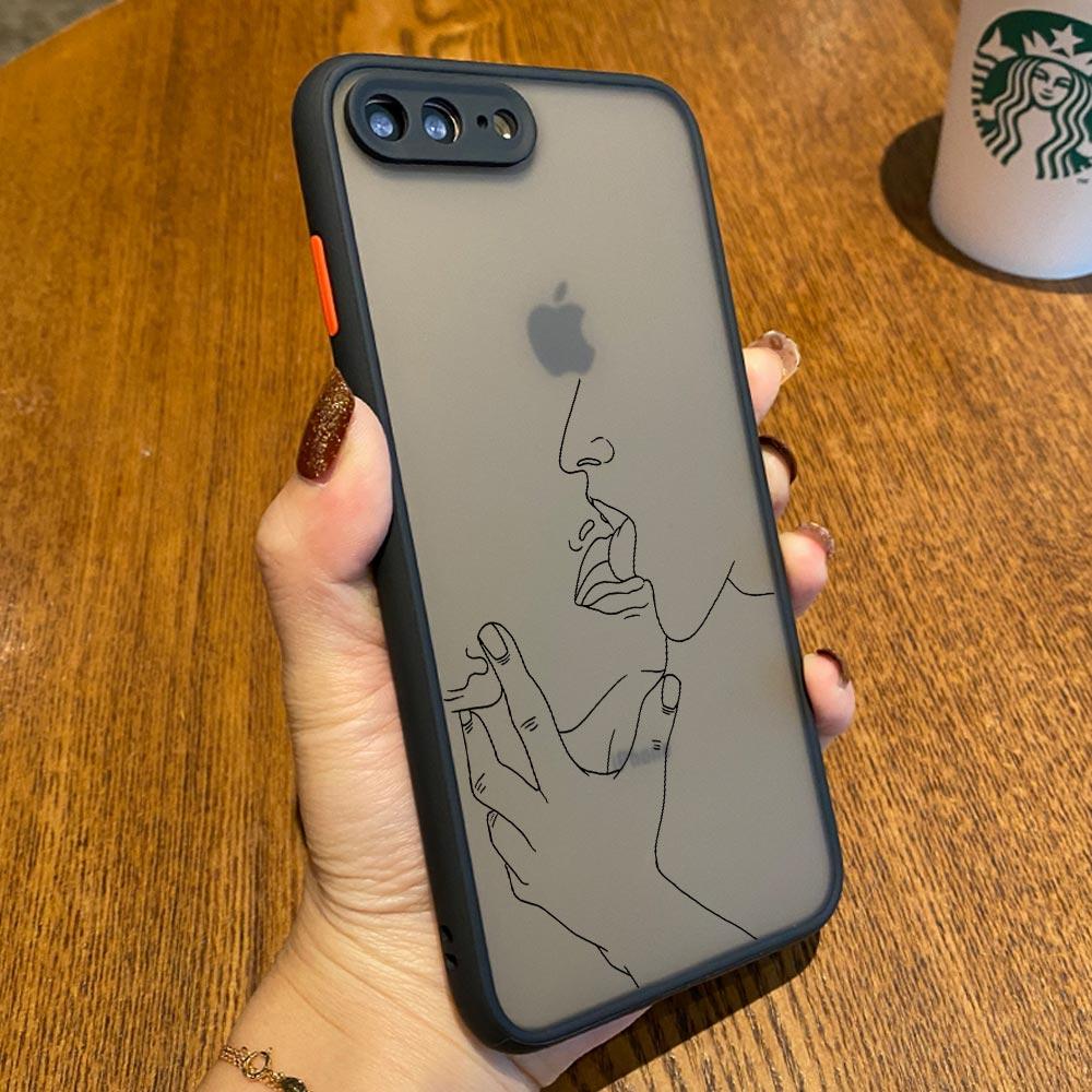 Минималистичный противоударный матовый чехол для телефона с линиями для iphone 14 11 12 13 Pro Max Mini 7 8 Plus XR XS, чехол для влюбленной пары, чехол