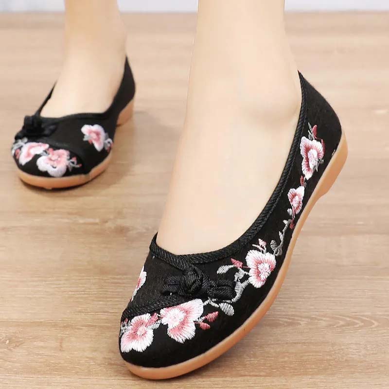 Тканевые туфли с вышивкой. Женская обувь с вышивкой в стиле ретро в этническом стиле. Повседневная обувь на плоской подошве. Дышащая обувь с сеткой.