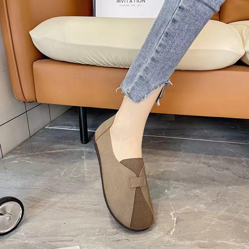 2025 Soft-Soled Flats: New Spring/Autumn Wide Leather Comfort Shoes In Black & Orange with Kitten Heels