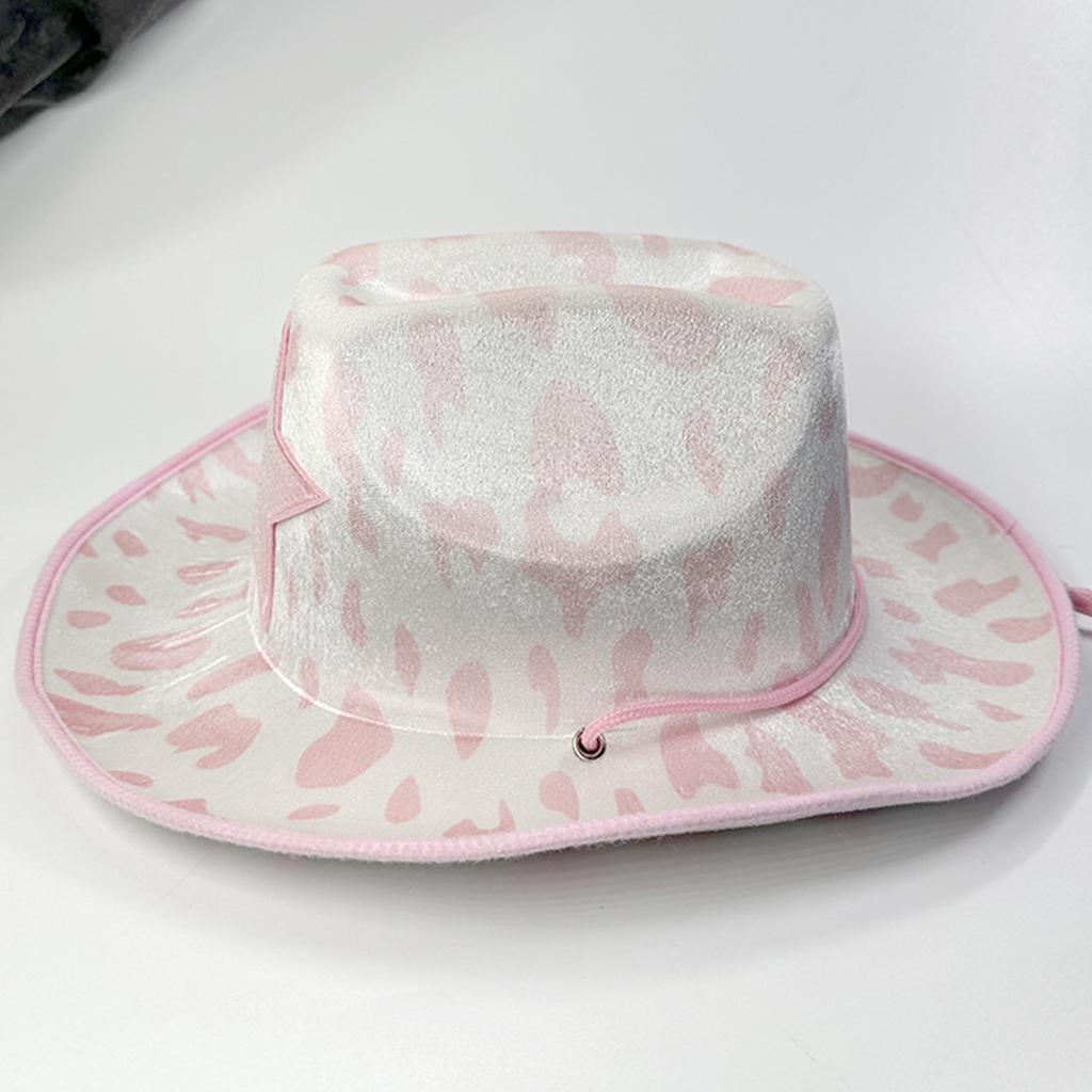 Pink Cowgirl Hats Glitter Sequins Star Decorations Rave Cowboy Hat with Cow Print Adult Size Cowboy Hats for Party