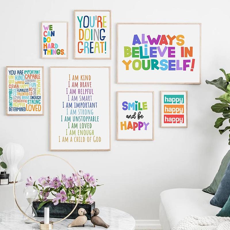 Позитивный детский настенный рисунок для классной комнаты, вдохновляющий постер, образовательная игровая комната, мотивирующее искусство, холст, картина, декор детской спальни