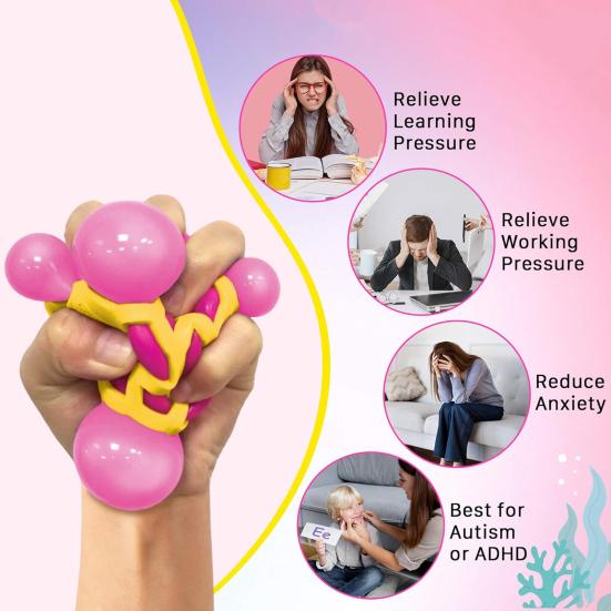 Slow Rebound Toy Colorful Grid Stress Ball, TPR Rising Fidget for Anxiety Relief, Palm-sized Reliever Soft Squeeze Decompression Ball Office