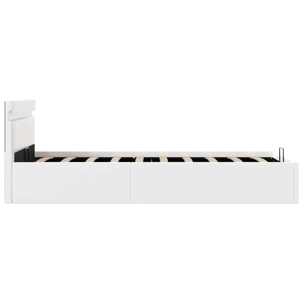 Hydraulic Storage Bed with LED Lighting White Faux Leather 90x200 cm