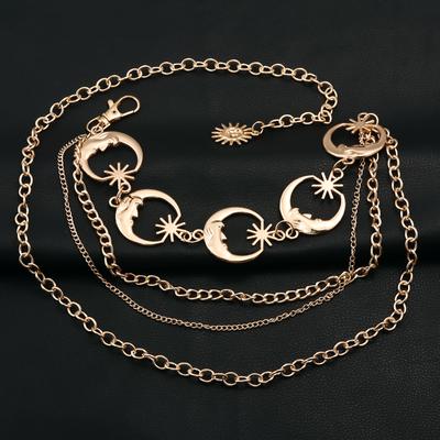 Поясная цепочка с подсолнухом для женщин, модная, сексуальная, регулируемая, с подвесками в виде луны и звезд, цепочки для брюк, украшение для платья, аксессуар на День святого Валентина