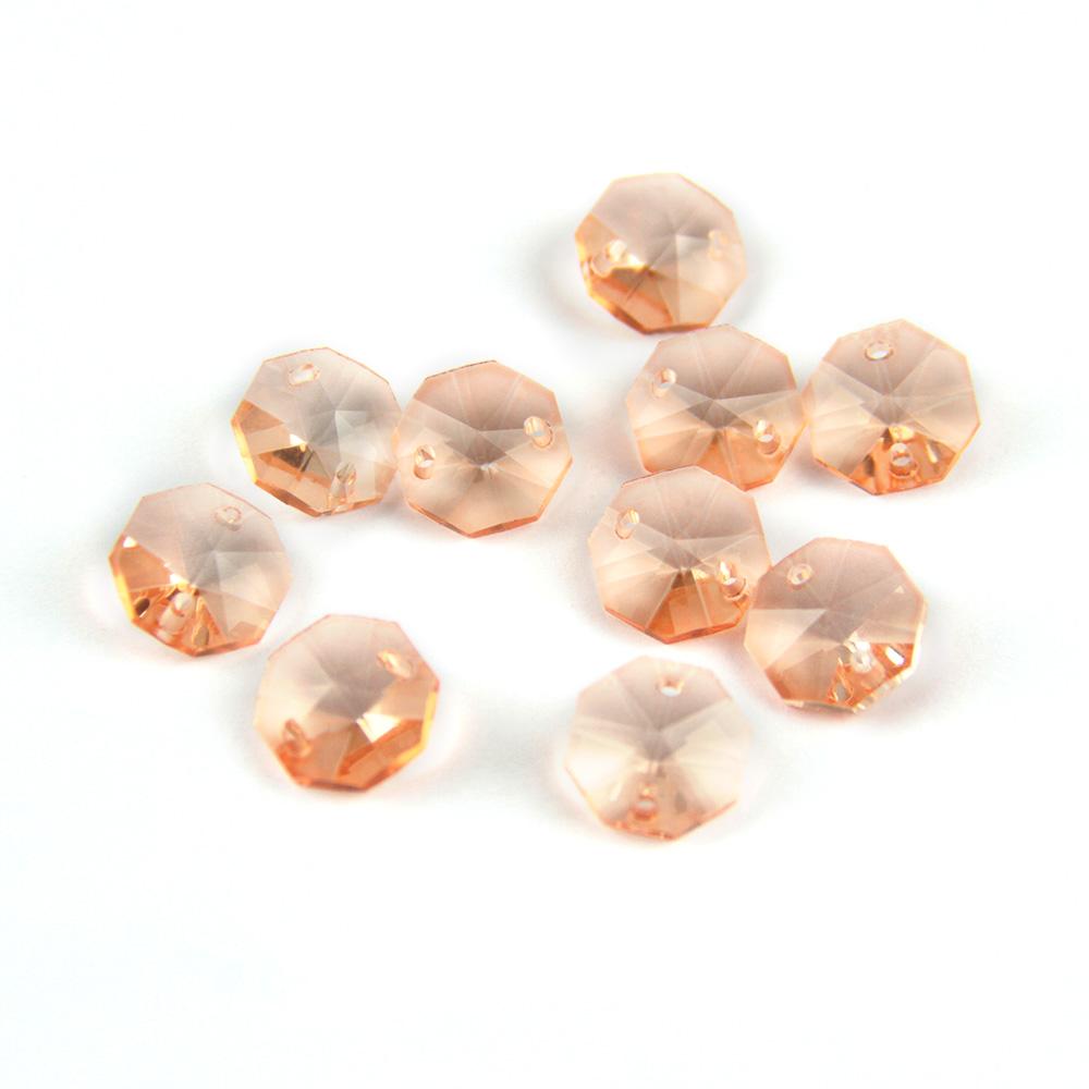 100Pcs 14Mm Crystal Chandelier Parts Glass Octagon Beads In 1 Hole/2 Holes Diy Strand Accessories Sucatchers For Home Decoration