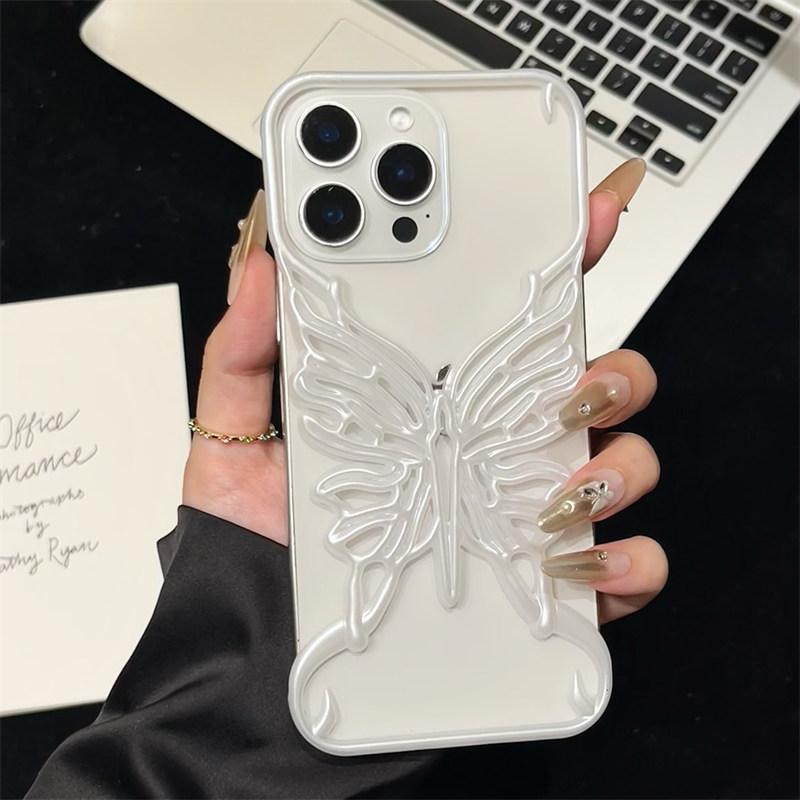 3D Чехол для телефона с полым узором бабочки для отвода тепла для iPhone 17 Air 16 15 14 13 12 11 Pro Max Plus Гальванизированная жесткая задняя крышка
