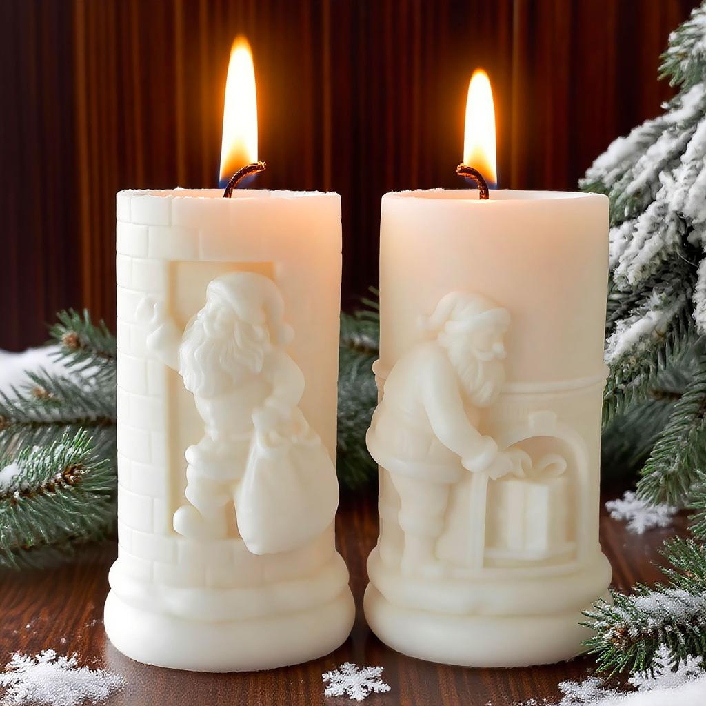 Relief Cylinder Santa Claus Christmas Candle Mold Handmade Aroma Gypsum Form Silicone Mould Xmas Candle Soap Making Supplies