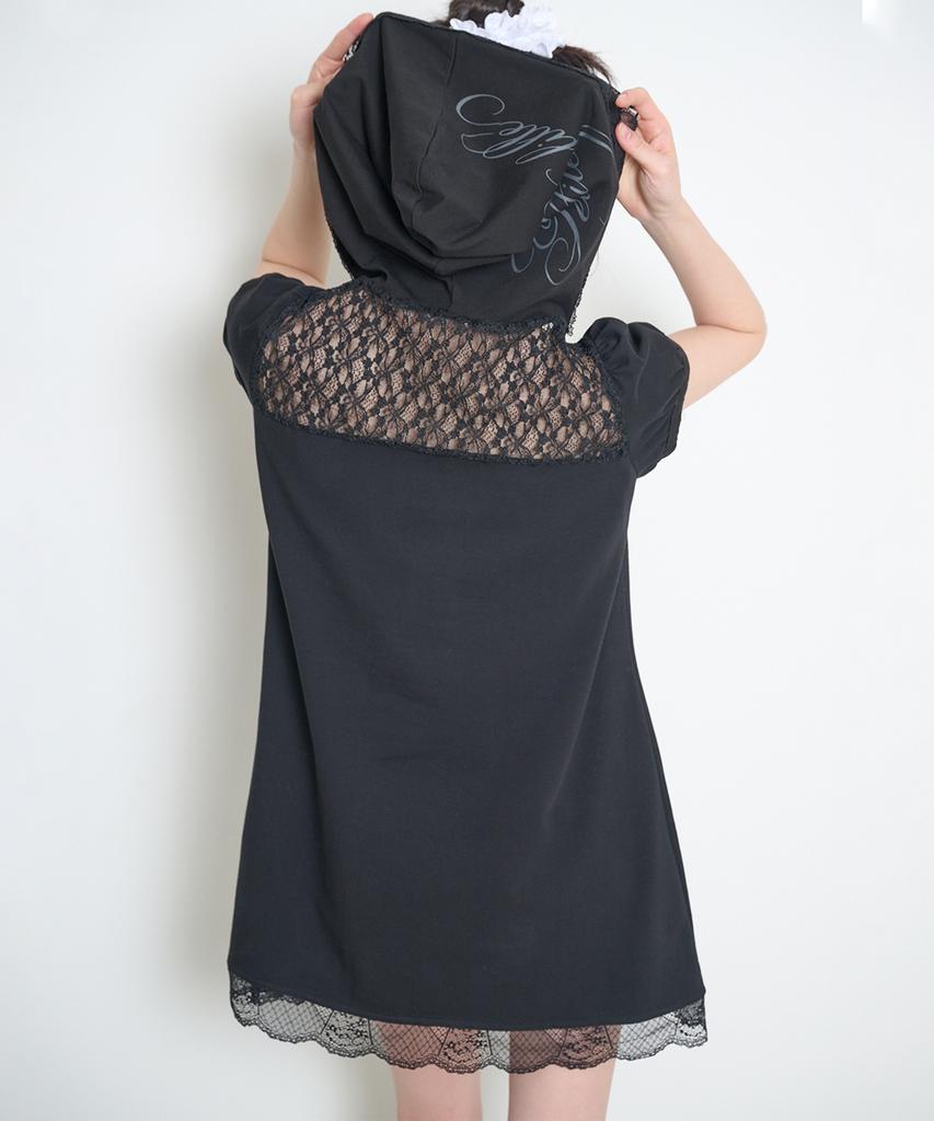 Iligo Lace Hoodie Dress Black