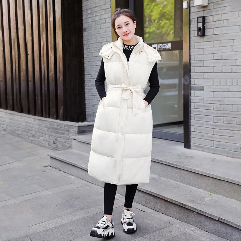 Autumn Winter Female Long Puffer Vest Sleeveless Down Cotton Coat 2026Women Long Waistcoat Korean Hood Puffer Vest Parkas Jacket