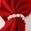 20pcs Pearl Napkin Rings Silver Holder Imitation Beaded White Elegant Rhinestone Serviette Rings Buckle for Wedding