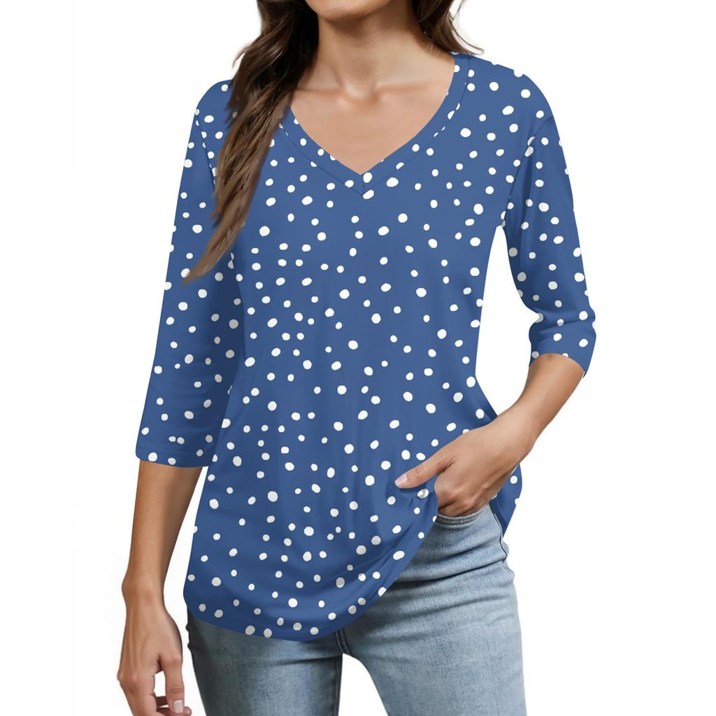 Women's Tops Three-quarter Sleeve Shirt V-neck Loose Casual Shirt Print T-shirt
