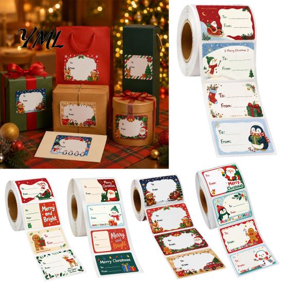 Christmas Gift Tags Stickers 180PCS/Roll Writable Stickers, Self-Adhesive Decorative Labels, Featuring Snowman And Tree DIY Card Decorations Patterns