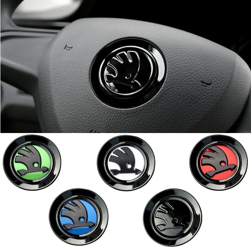 VMAD6 46mm ABS Steering Wheel Logo Emblem Protective Cover Dustproof Oil Resistant Car Central Decoration Badge For Skoda Superb Fabia