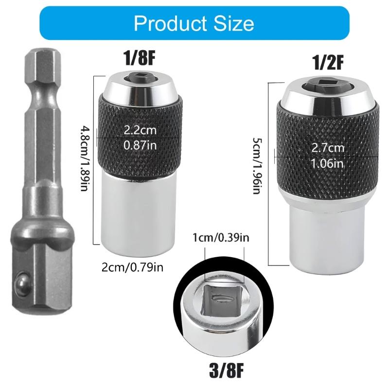 3PCS Adjustable Tap Socket Set for Engineers and DIY Enthusiasts with 3/8Inch Drive Adapter Square Shank Connectors