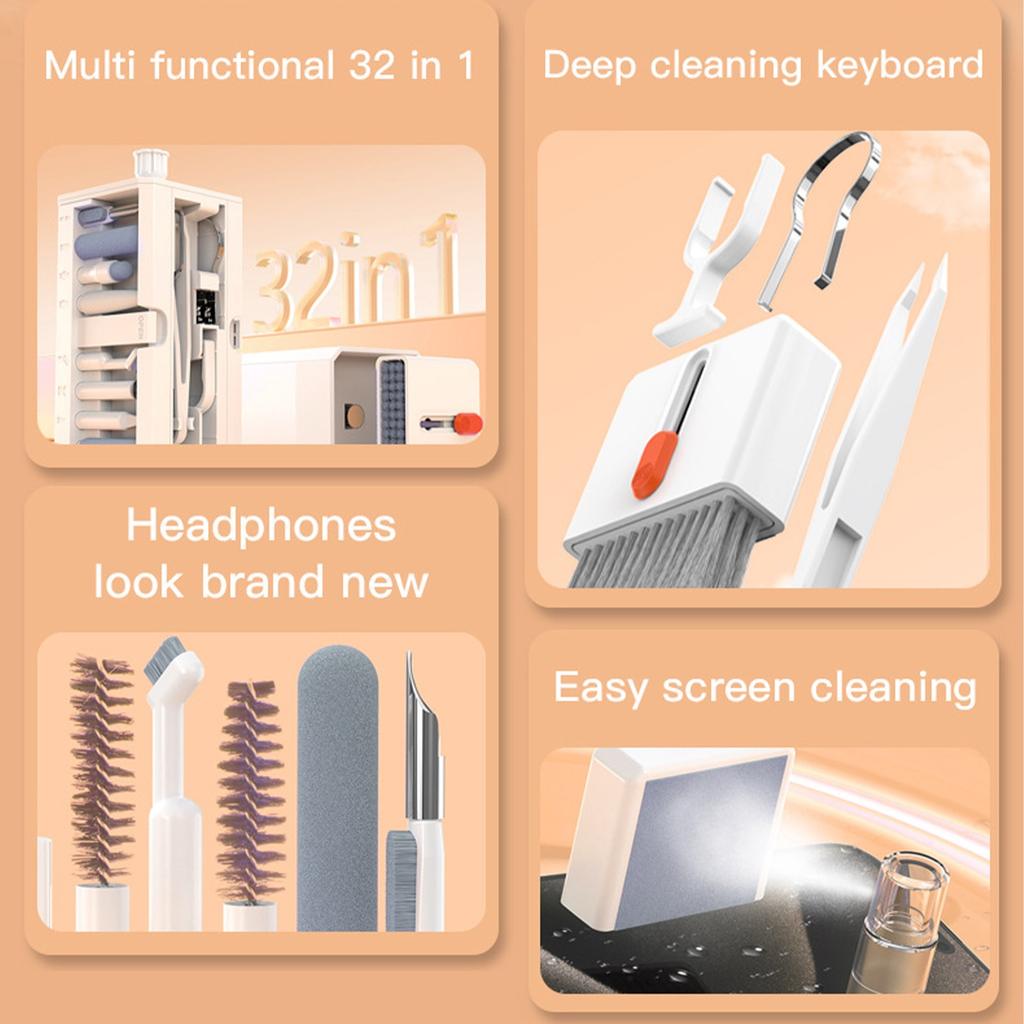 32 in 1 Keyboard Cleaning Kit Multifunction Cleaner Kit for Earbuds Cellphones PC Screen Camera Lens Electronics Devices