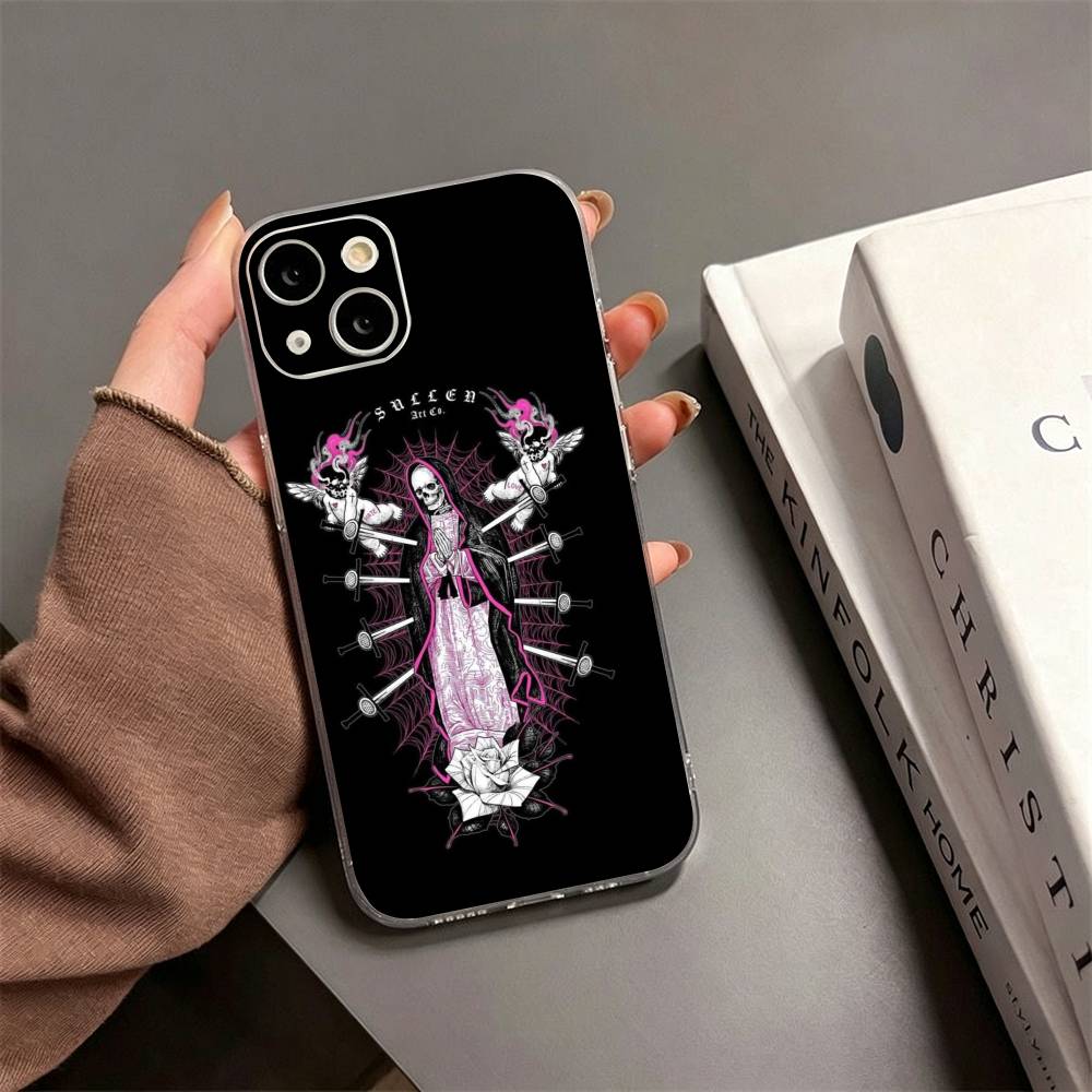 Чехол для телефона с принтом S-Santa M-Muerte Для iPhone17,16,15,14,13,12,11 Plus,Pro Max Мягкий прозрачный чехол