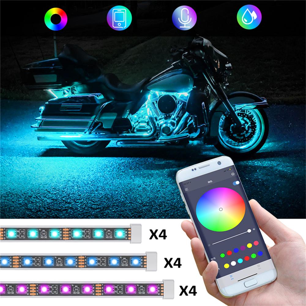 12 шт. Мотоциклетный RGB комплект светодиодной подсветки с управлением через приложение и музыкой, водонепроницаемые многоцветные атмосферные огни, декоративная окружающая лента