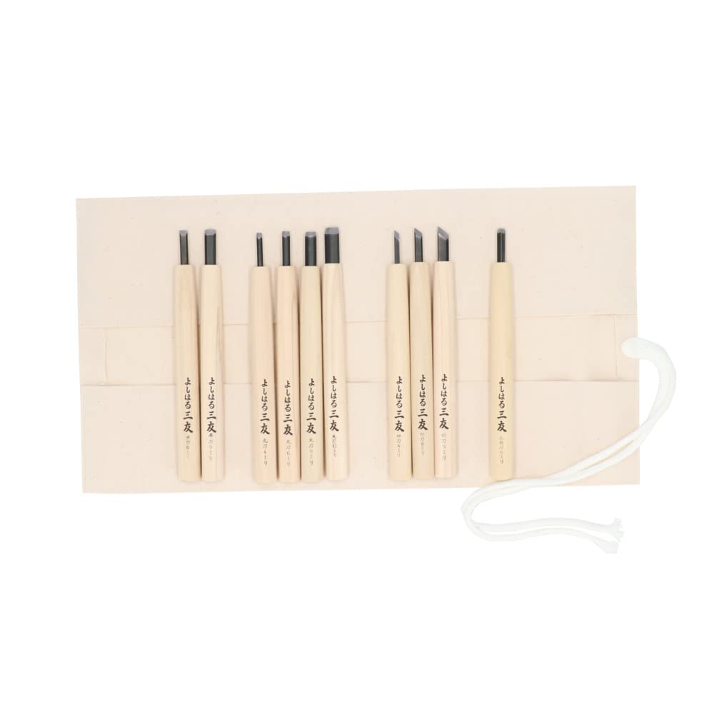 Yoshiharu Cutlery Премиум Качество Цукехага Сталь Yoshiharu Mitomo Набор для Карвинга в Тканевом Чехле Ножи, Сделанные на Заказ, 10 Предметов, W-10