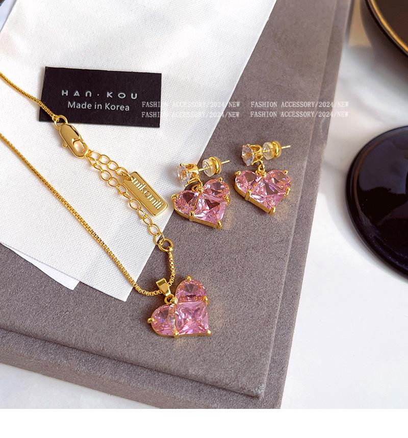 Комплект из позолоченных серебряных сережек в форме сердца и колье в форме сердца из циркония 5А для женщин