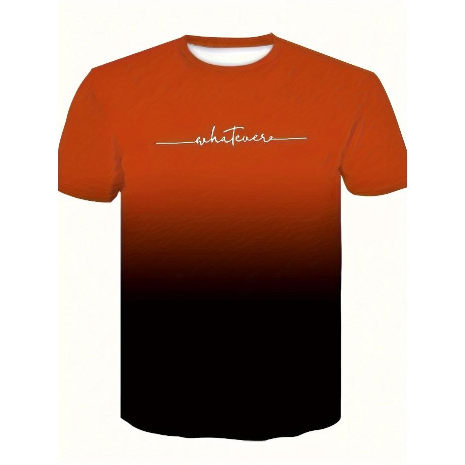 Летняя мужская повседневная эластичная спортивная футболка с градиентной расцветкой, футболка с круглым вырезом для моды