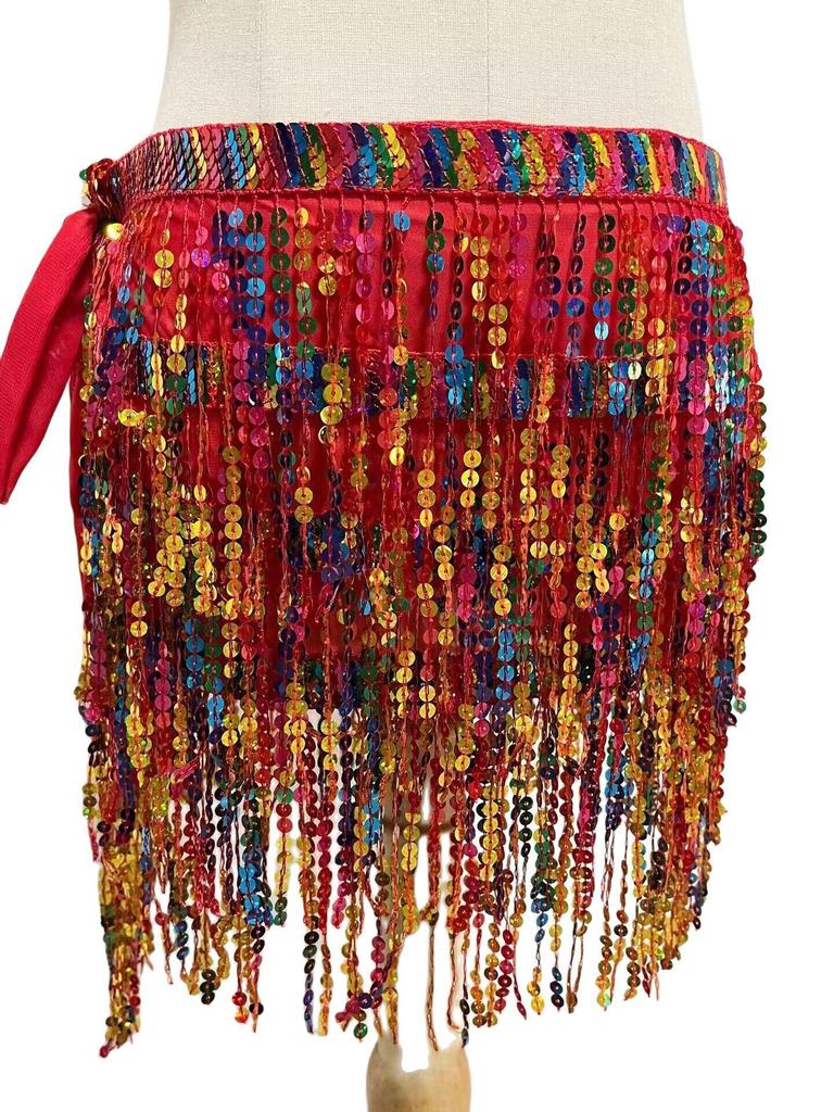 Костюм для Хэллоуина для танца живота с блестящей бахромой на hip scarf и цепочкой на талию