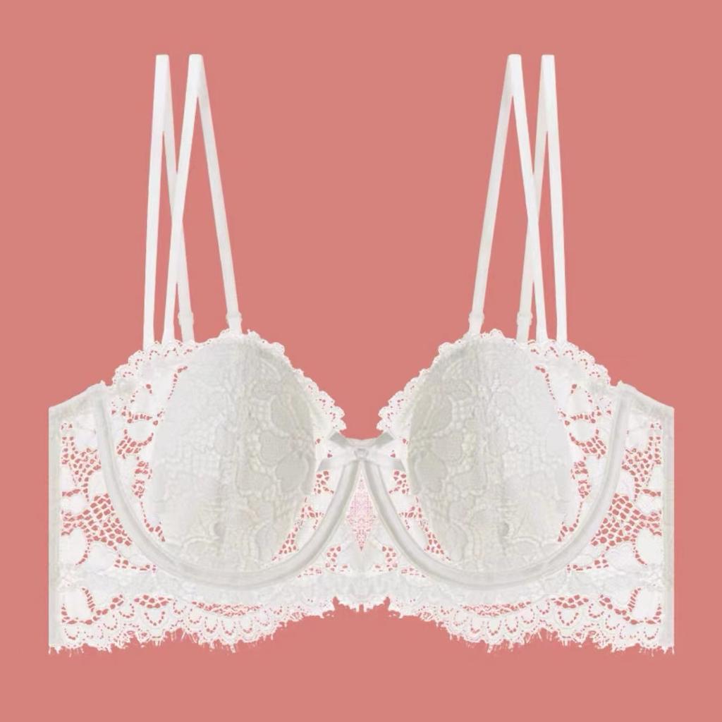 European and American French sexy underwear, thin rabbit ears lace soft steel ring underwear, large breasts and small anti-sagging bra cover
