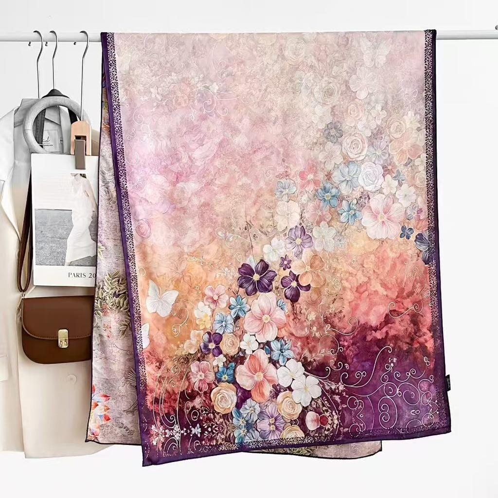 Двусторонний высококачественный длинный шелковый шарф-шаль из пряжи «Ароматное облако» 180 * 70 Ретро китайский стиль Элегантный шелковый шарф