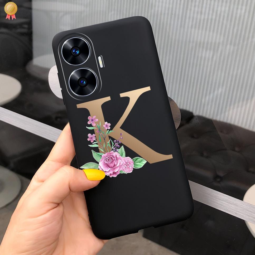 Для Realme C55 C 55 6.72'' Чехол Нежные Милые Буквы 3D Корона Цветы Матовый Ударопрочный Мягкий ТПУ Силиконовый Чехол для Телефона Задняя Крышка