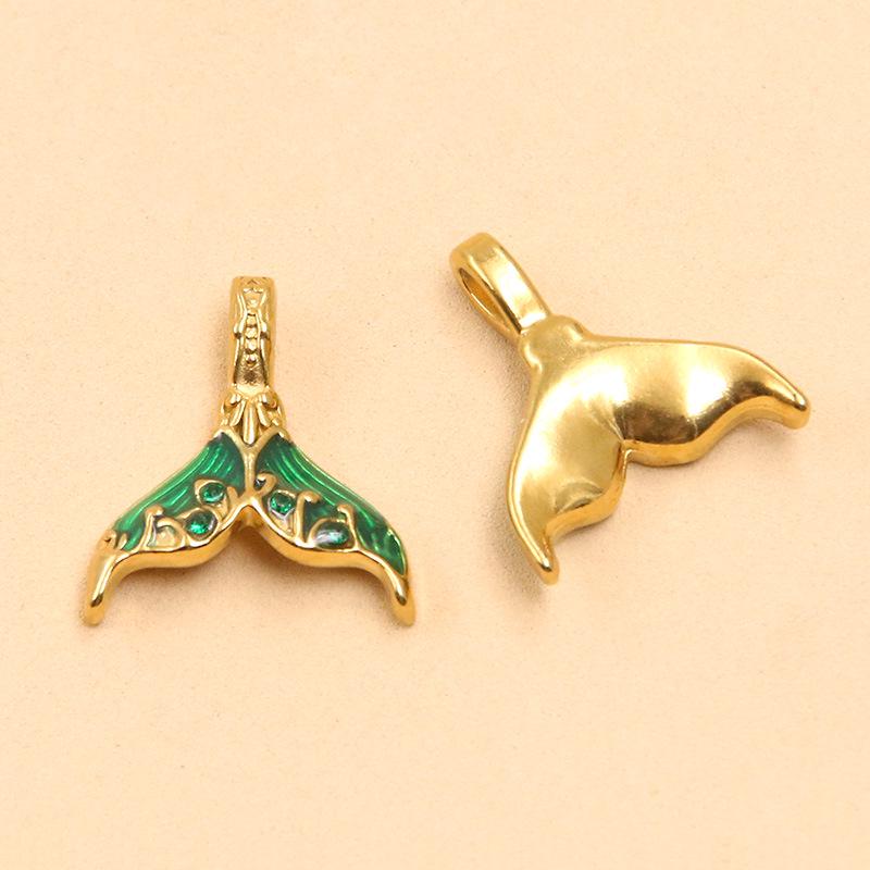 Ocean Style Mermaid Tail Pendant, Gold Plated Stainless Steel, 6 Colors, 16x18mm - DIY Handmade Jewelry Accessory.