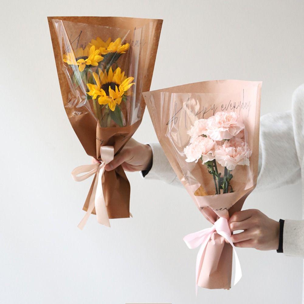 20pcs Pure Color Bouquet Packaging Bags Plastic Gift Bag Flower Packaging Bags Mother's Day