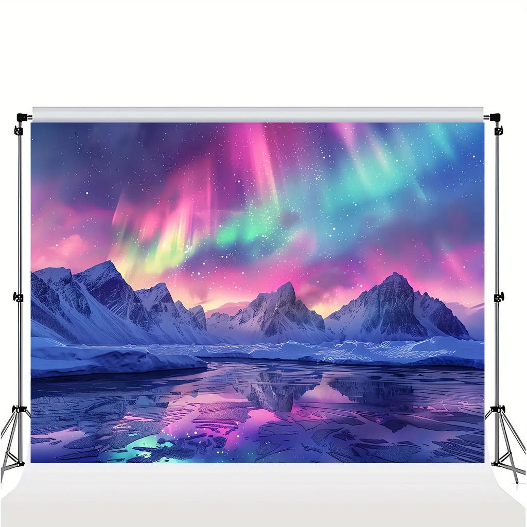 2D plane 1 piece of aurora background fabric featuring the theme of aurora borealis and icebergs suitable for parties