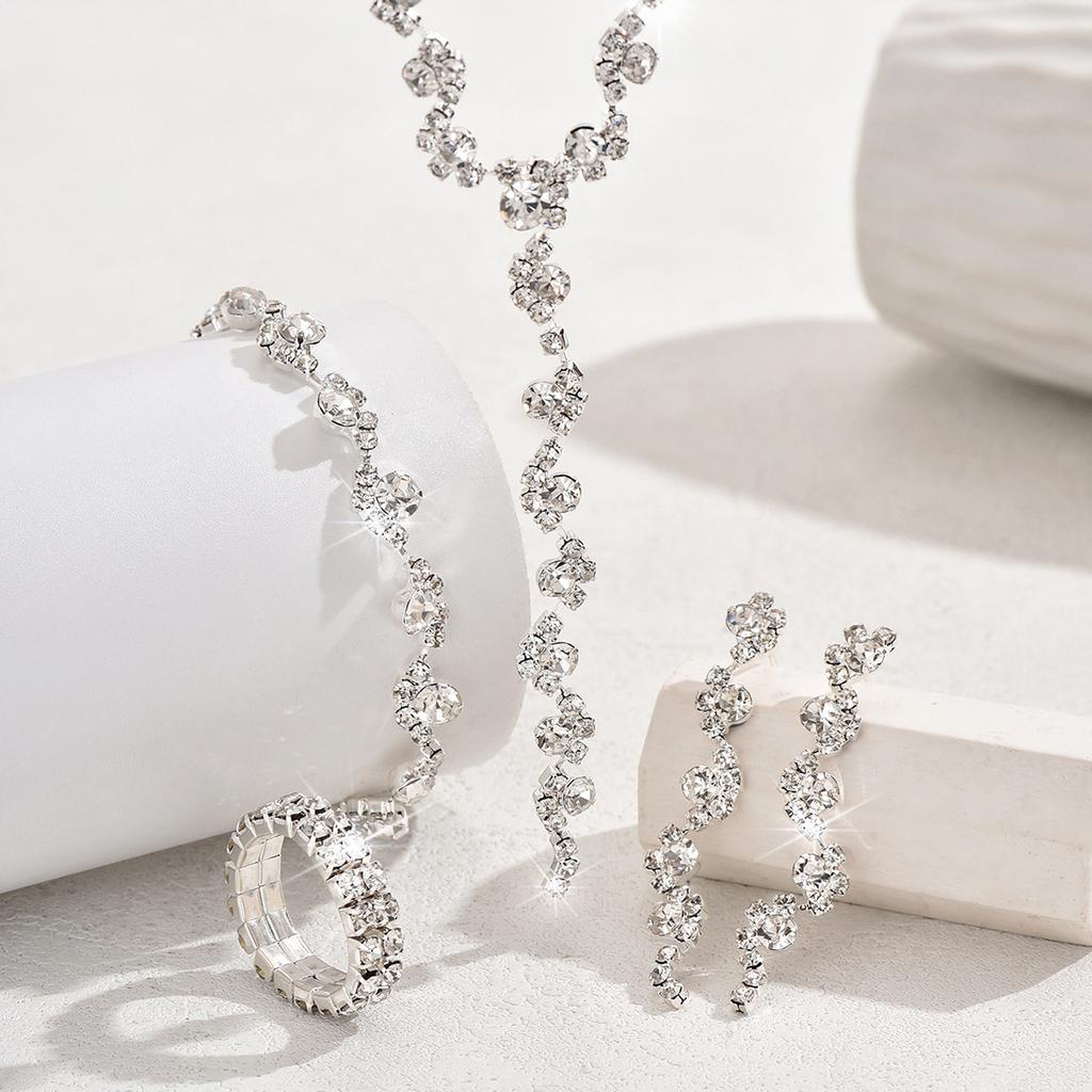BLINGBAY Women's Jewelry Set Cute Romantic Wedding Accessories Rhinestones Elegant Ring Bracelet Necklace Earrings Set Women's Modern Jewelry Gift