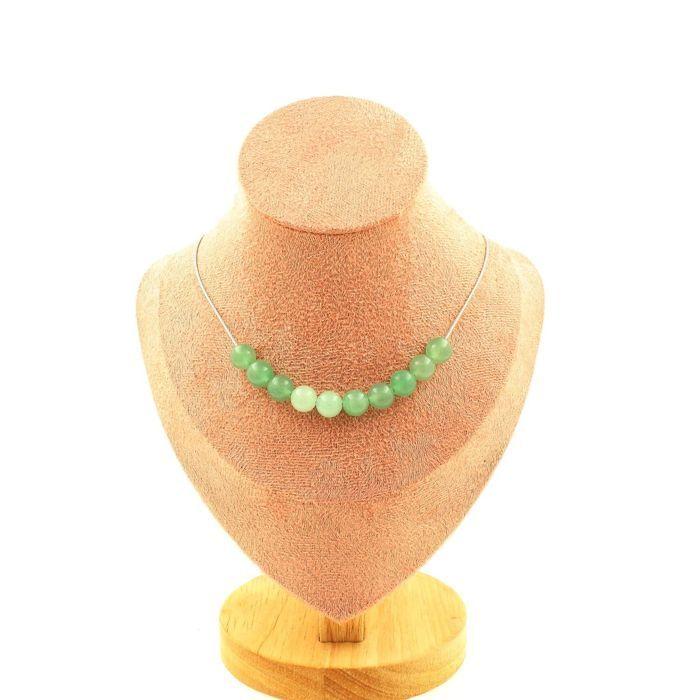 Pierres et Minéraux. Collier 10 perles Aventurine 8 mm. Chaine en acier inoxydable Collier femmes, hommes. Taille personnalisable.