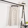 Spring Autumn Women Midi Knee Length Button High Waist Pleated School Skirt